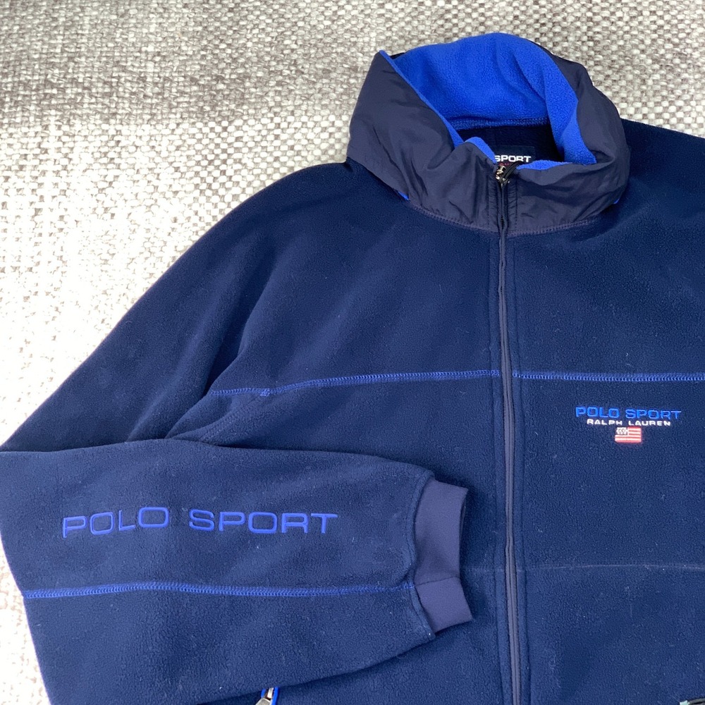 Polo Sport Fleece Jacket Mens XL Navy Blue Full Zip Thermal Pro Vintage 90s